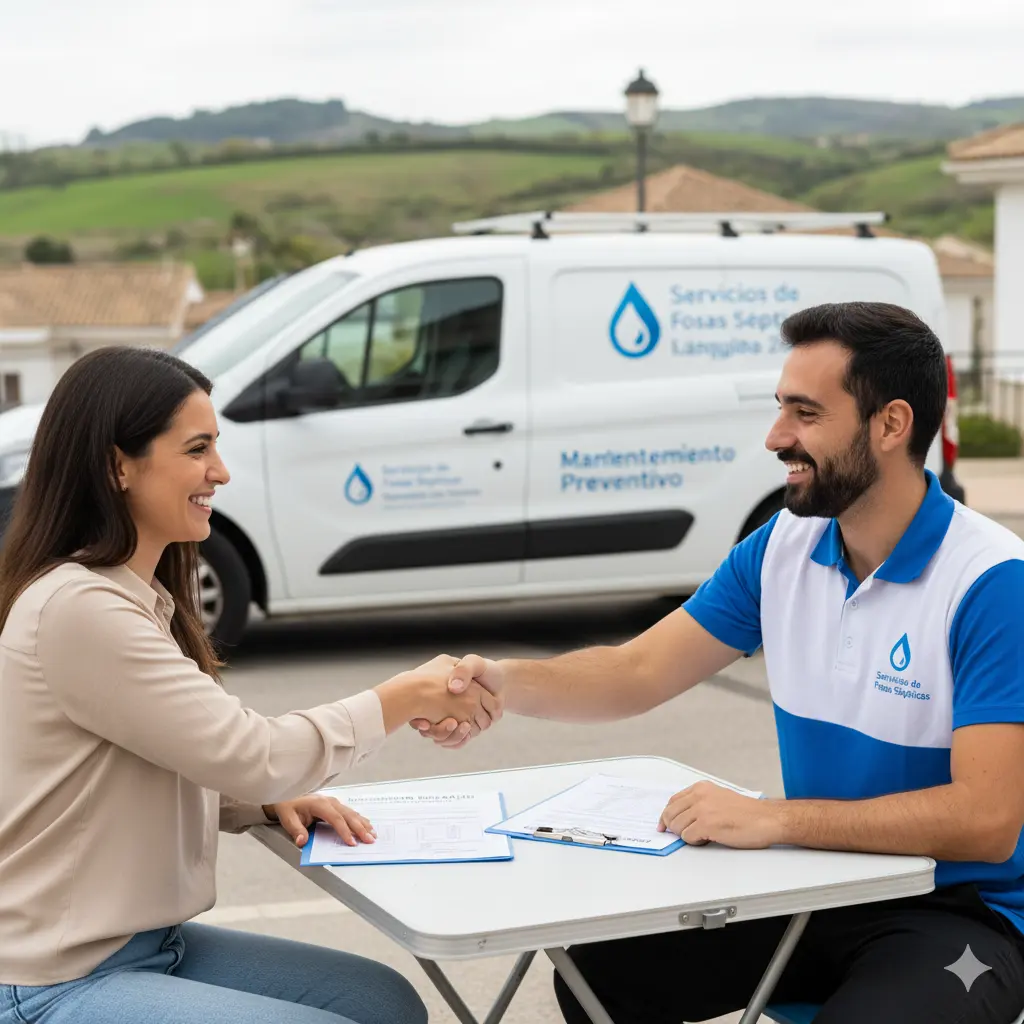 Camión cuba profesional llegando para limpiar fosa séptica